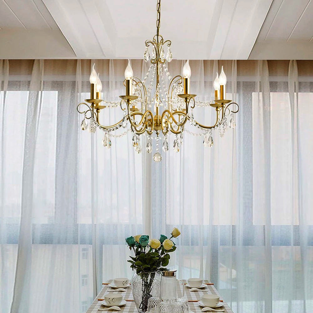 Gold Metal Candle Style Crystal Chandelier | LumiMuse