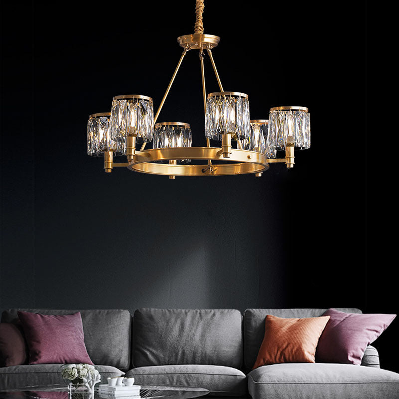 Round Modern Rustic Crystal Brass Chandelier | Lumimuse