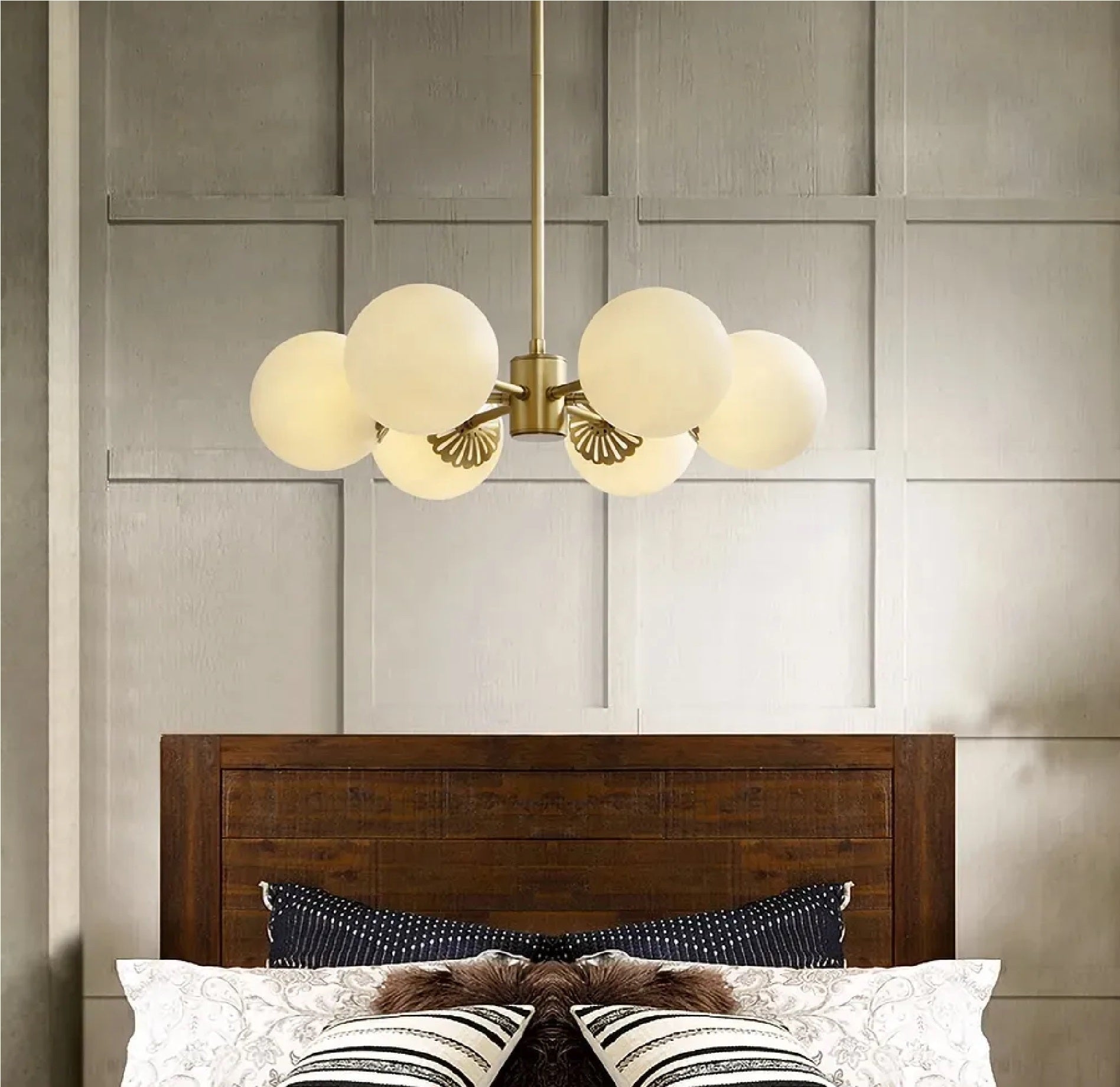 Modern Gold 6-Light White Glass Chandelier  | Lumimuse