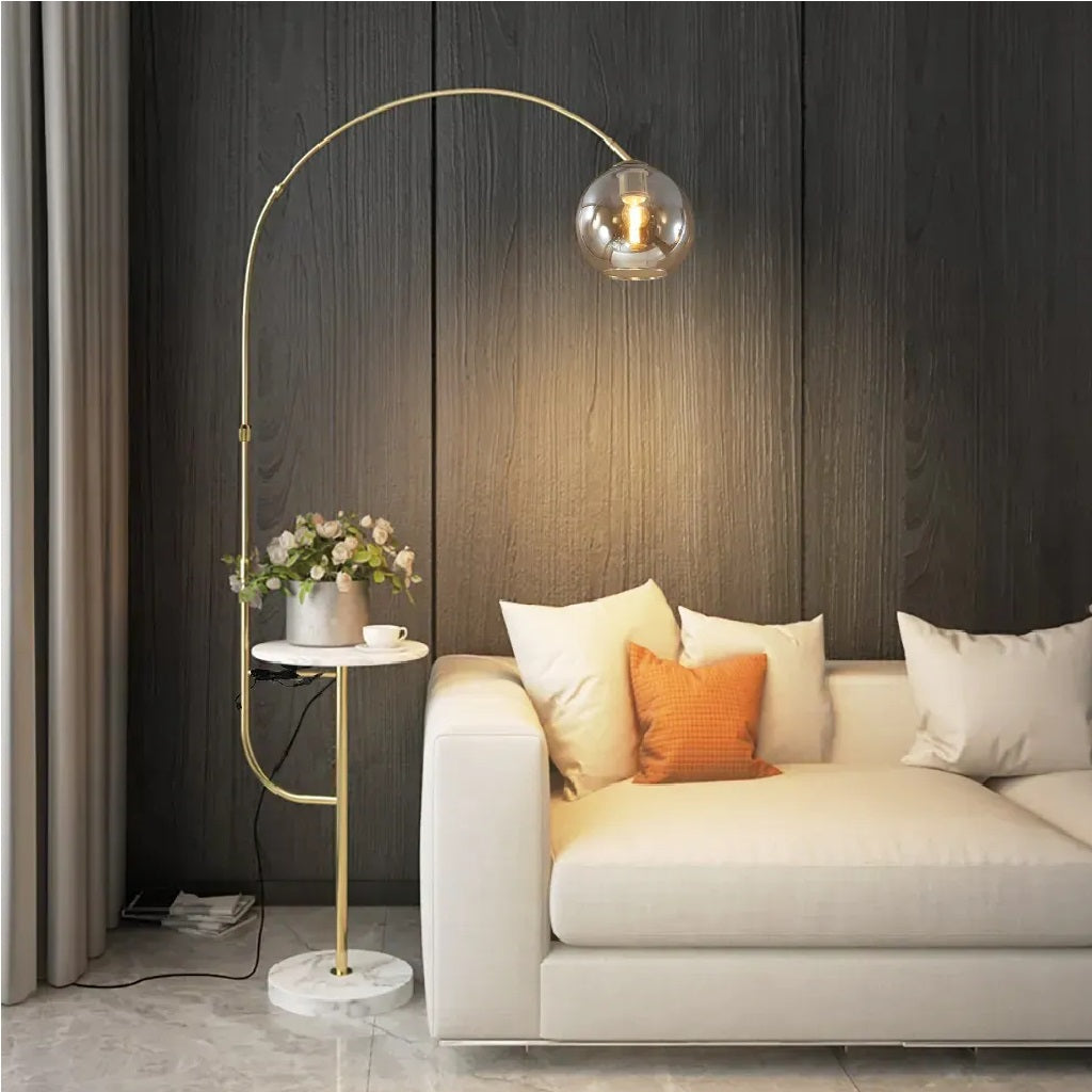 Swivel Dome Shade Golden Floor Lamp with Marble Table | Lumimuse