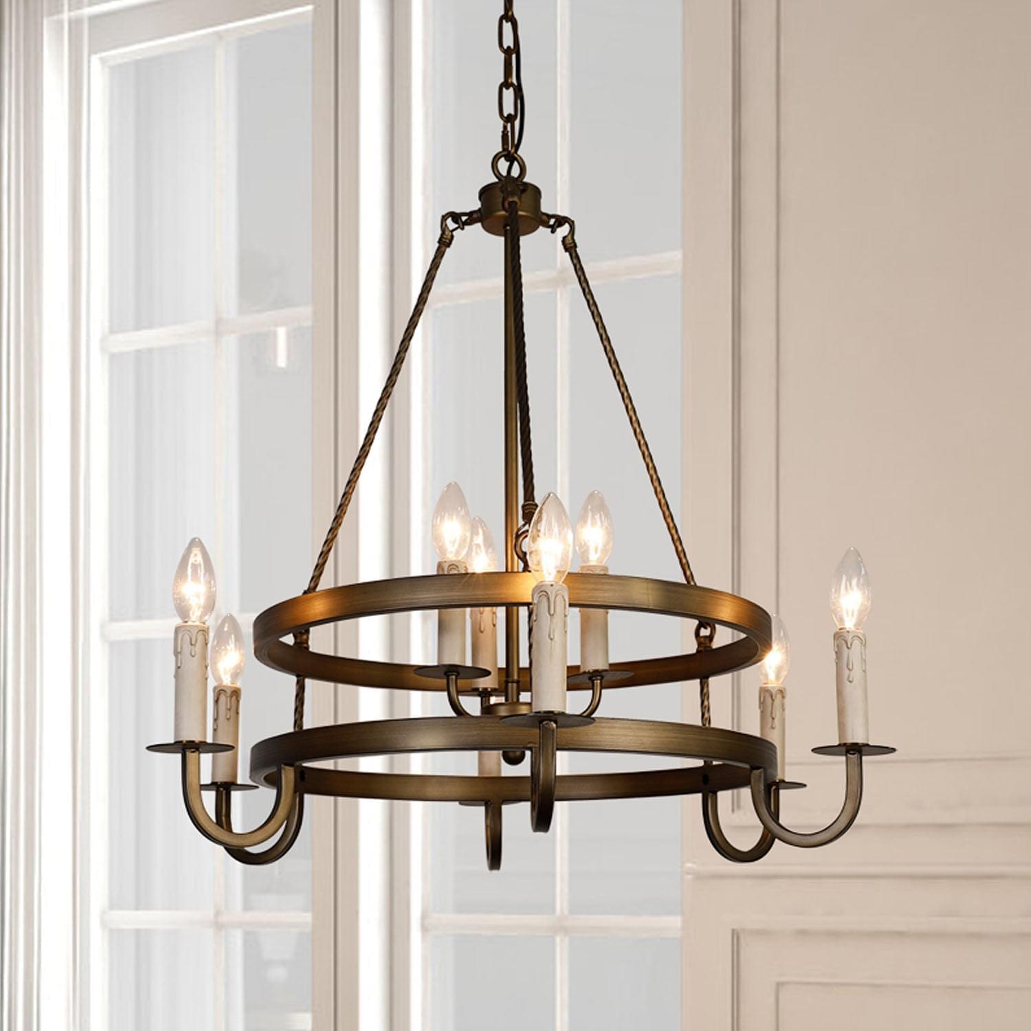 LumiMuse Open Box Deal: 2-Tier Bronze Wagon Wheel Chandelier 