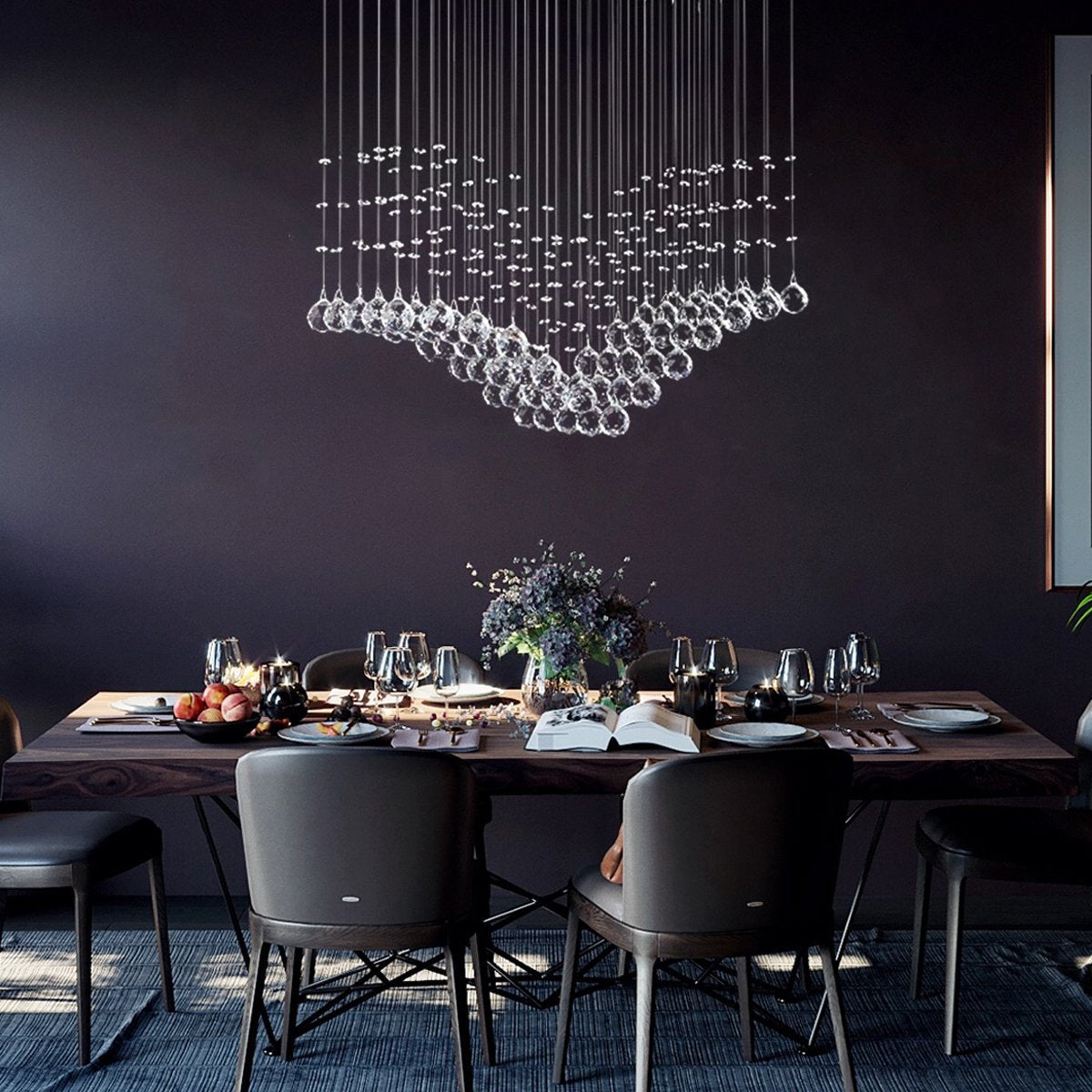 Lumimuse Open Box Special: Modern Wing Shape Crystal Chandelier with Rectangular Base 