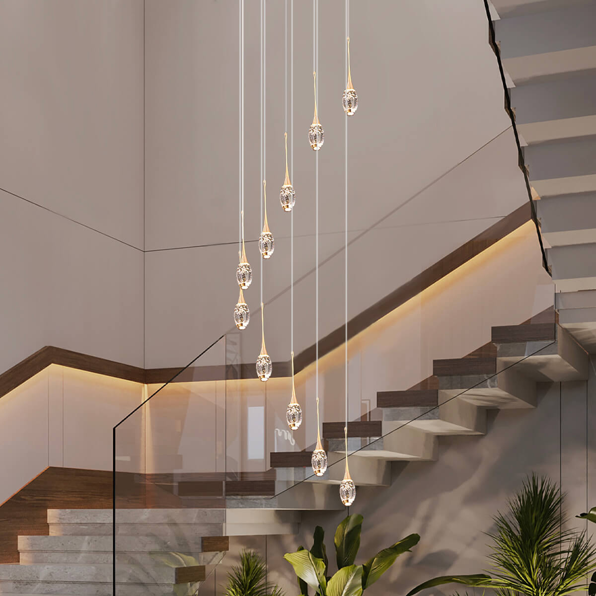 Modern Luxury Villa Loft Apartment Rotating Staircase Long Pendant | LumiMuse