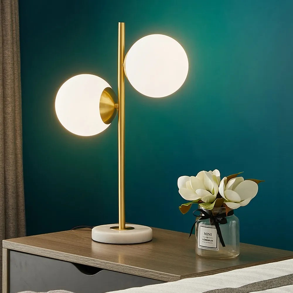 Modern Marble Base 2-Light White Glass Table Lamp | Lumimuse