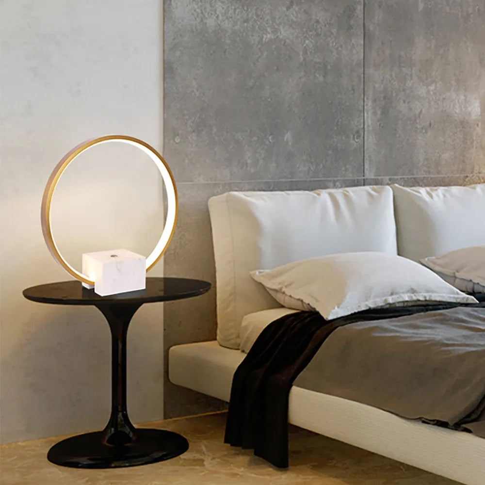 Marble Base Gold Circle Table Lamp | LumiMuse