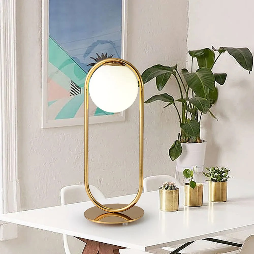 Gold Metal White Glass Globe Table Lamp | LumiMuse