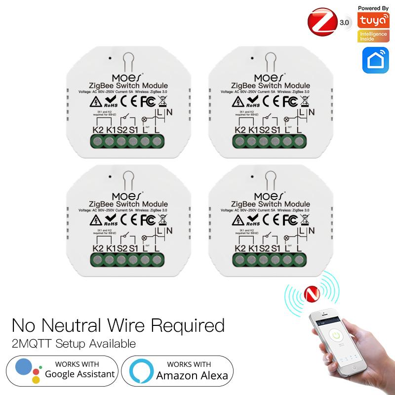 ZigBee Smart Light Switch Module Tuya No Neutral Wire 2 Way Required 2MQTT Relay