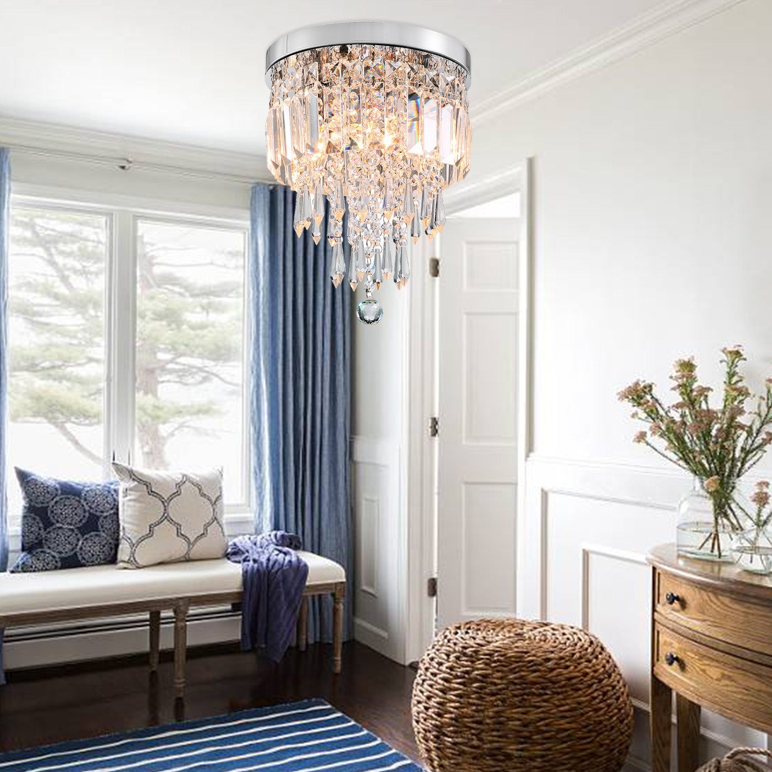 Small Modern Flush Mount Mini Crystal Chandelier | LumiMuse