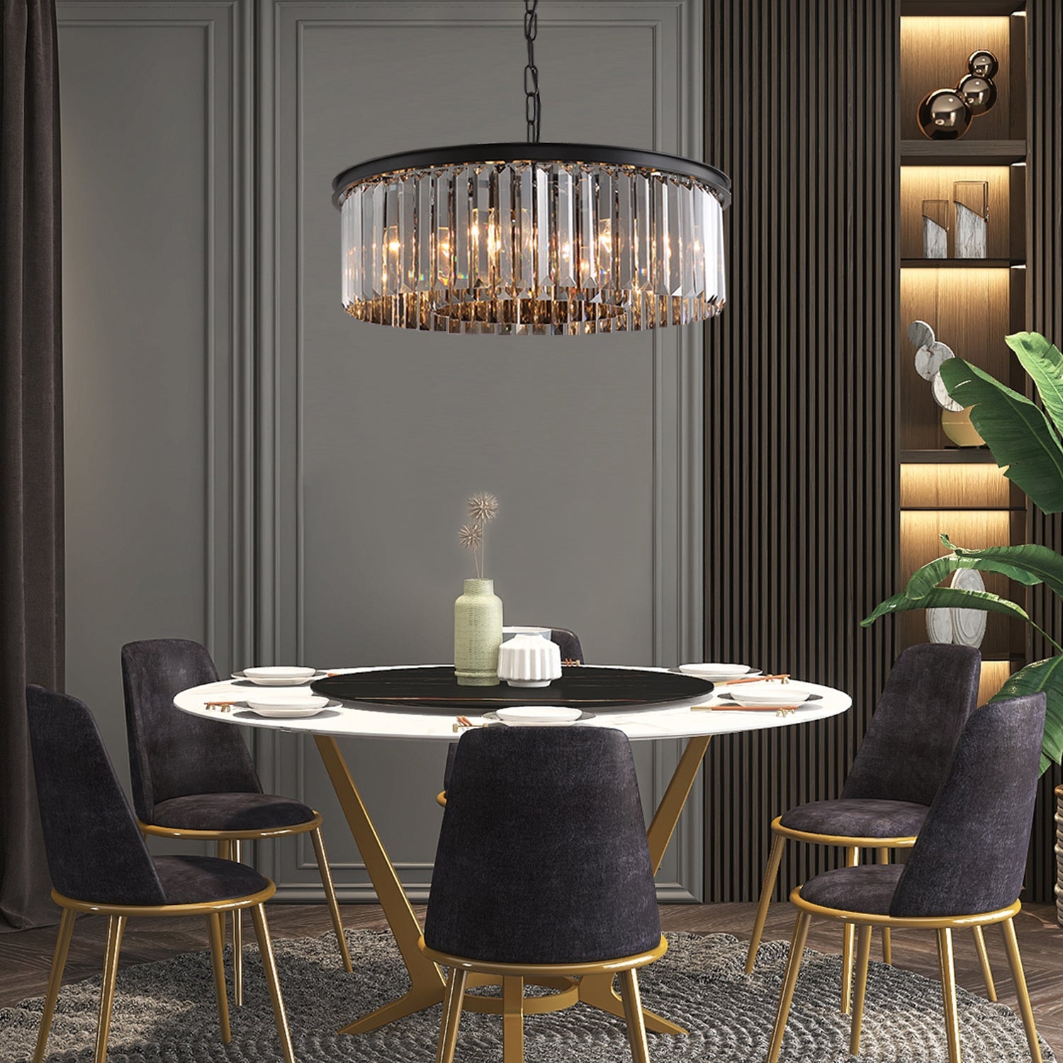 Black Crystal Chandelier - Round Design Pendant Light | LumiMuse