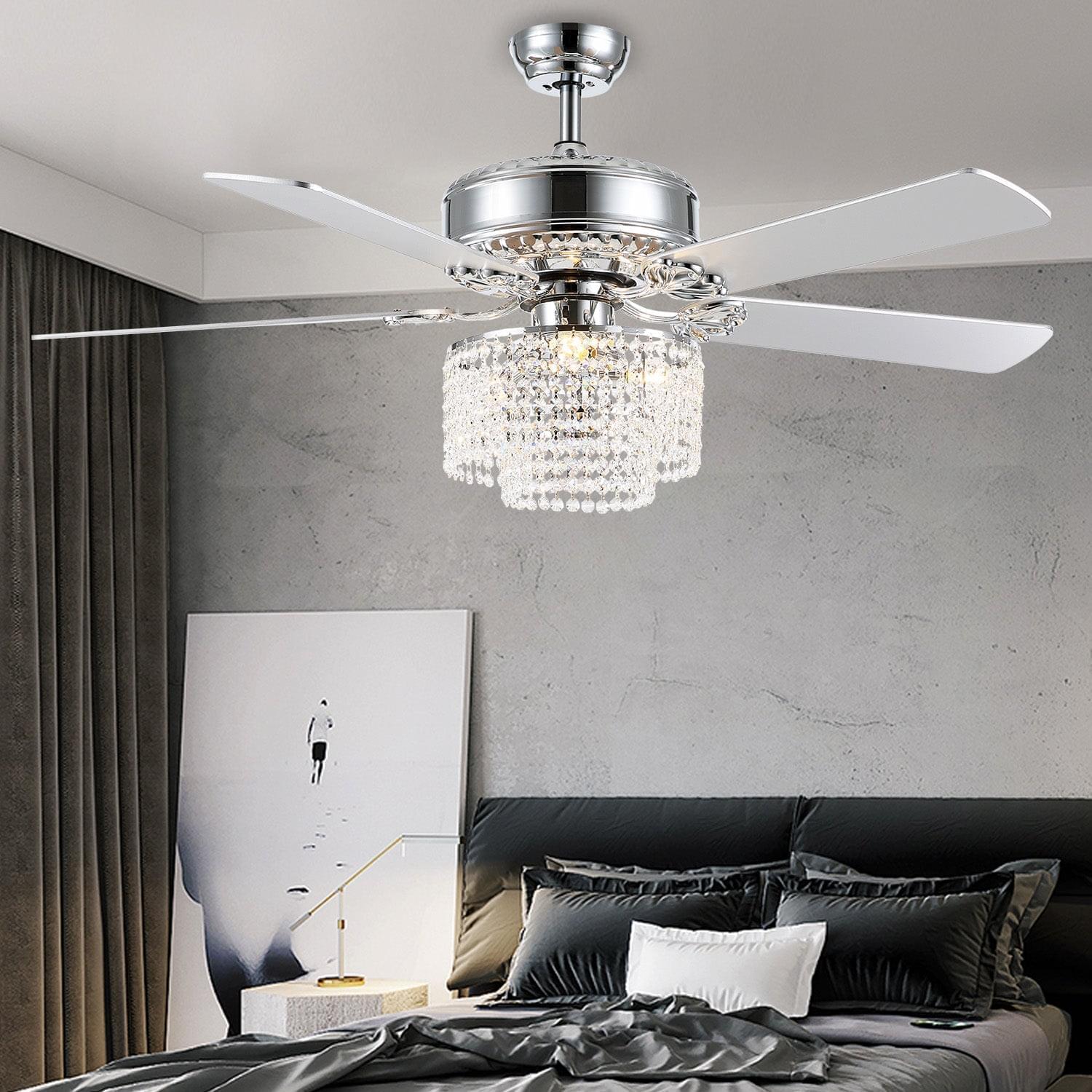 5 - Blade Raindrop Crystal Ceiling Fan with Remote Control | LumiMuse