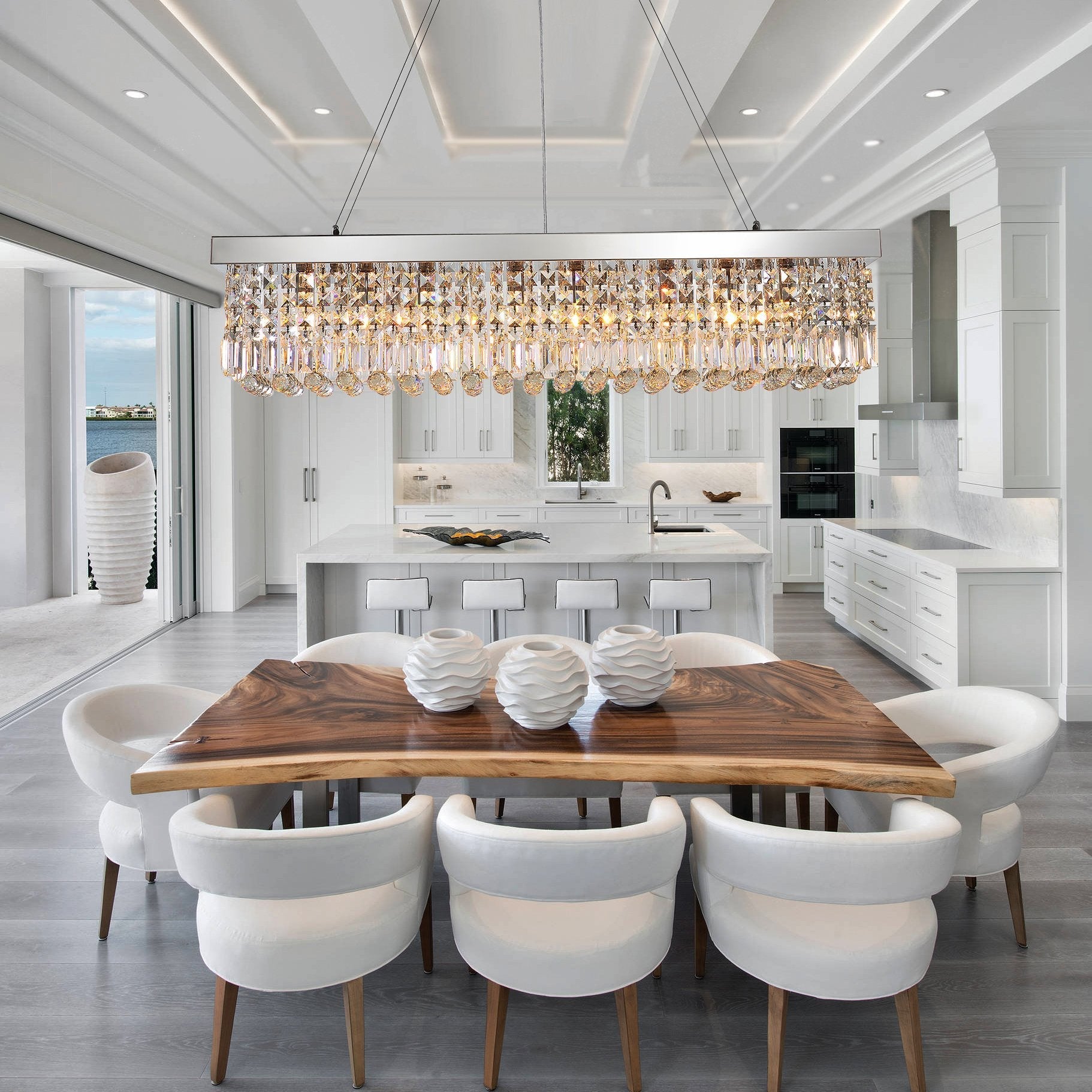 Rectangular Crystal Raindrop Chandelier Dining Room | LumiMuse