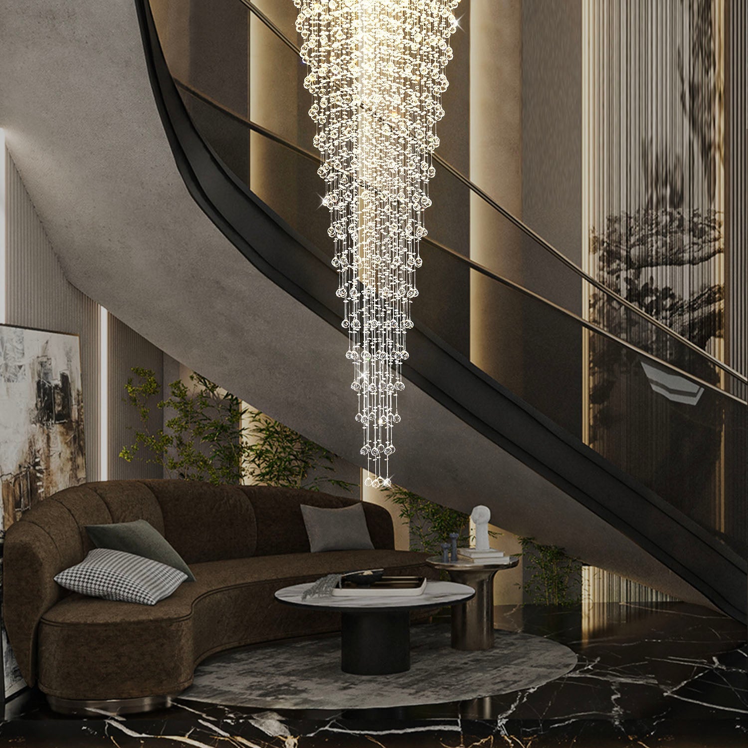 Round Raindrop Crystal Chandelier - Ceiling Light | LumiMuse