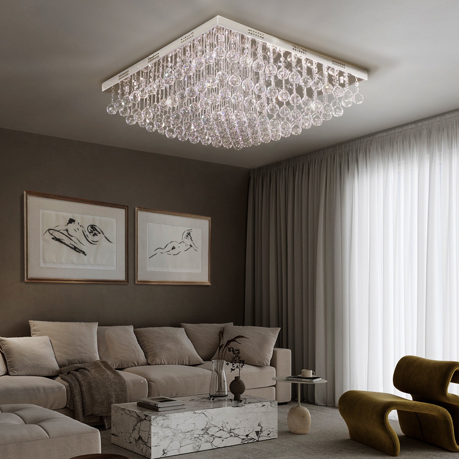 Modern Square Raindrop K9 Crystal Chandelier - Living Room Ceiling Light | LumiMuse