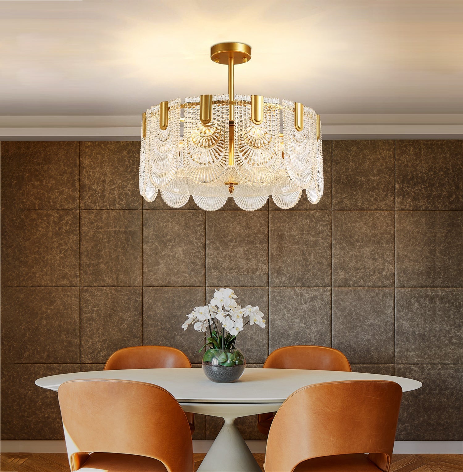 Round Shape Gold Glass Chandelier | Lumimuse