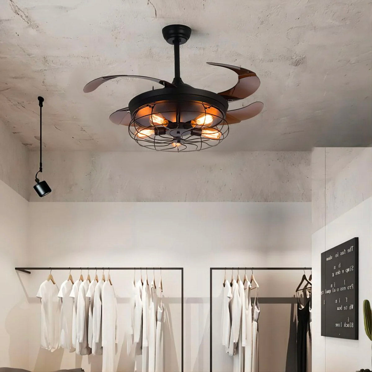 Industrial Ceiling Fan with Retractable Blades | LumiMuse