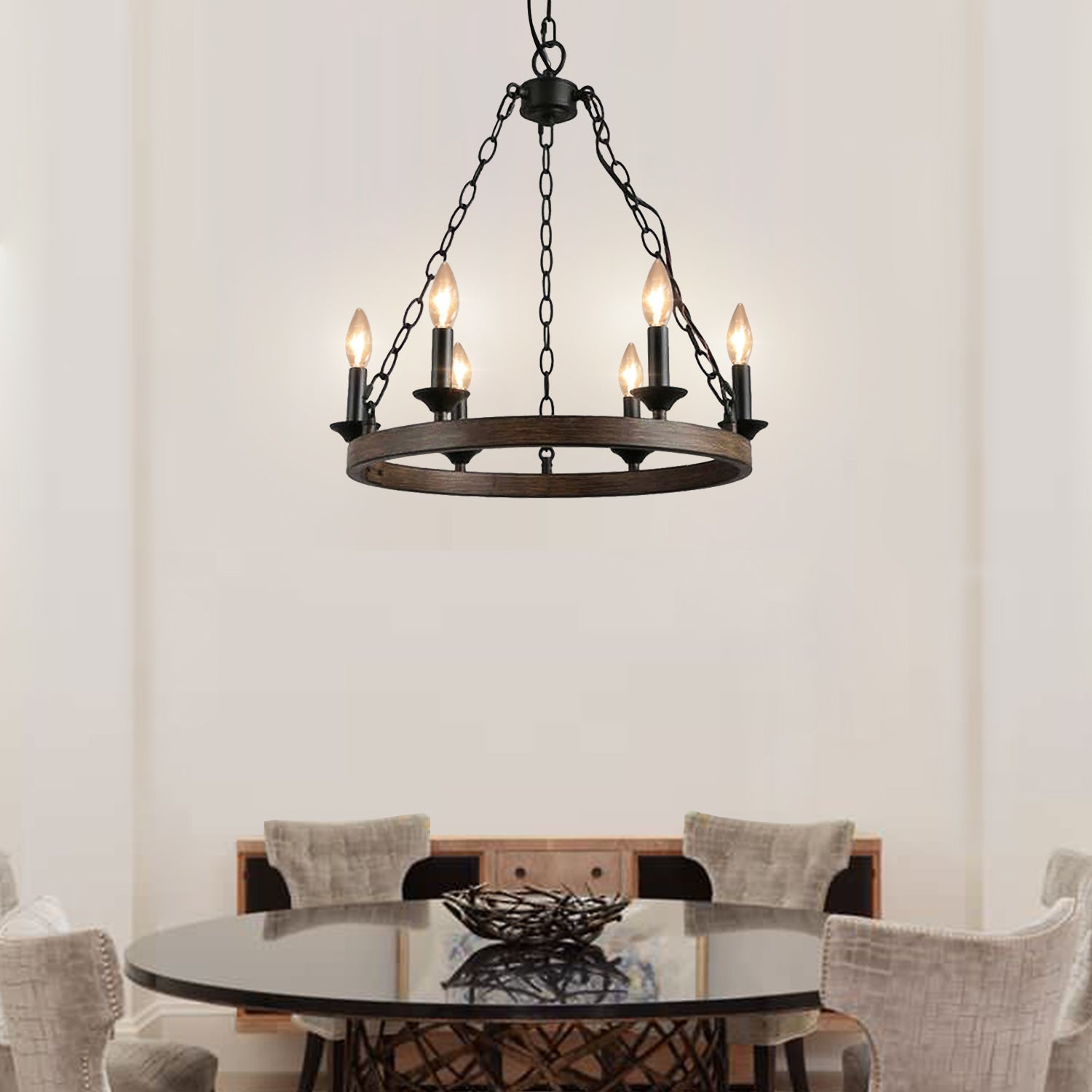 Candle Style Wagon Wheel Chandelier | Lumimuse