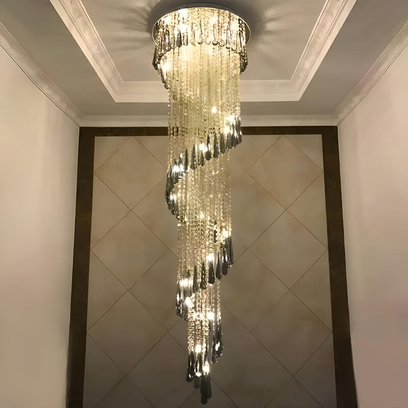 Circular Duplex Rotating Staircase Chandelier Modern Crystal | Lumimuse