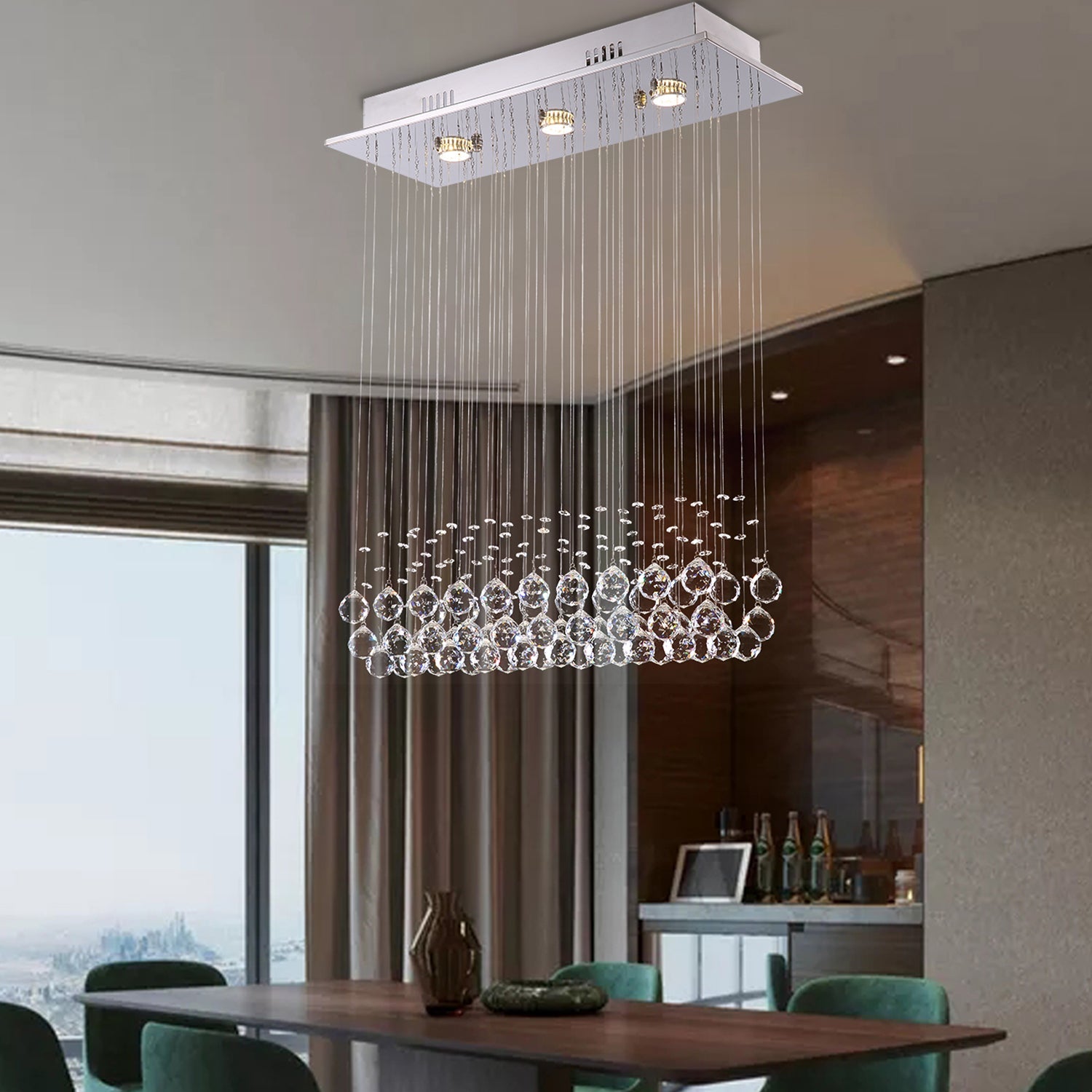 Modern Rectangular Crystal Chandelier with Balls For Dining Room | LumiMuse