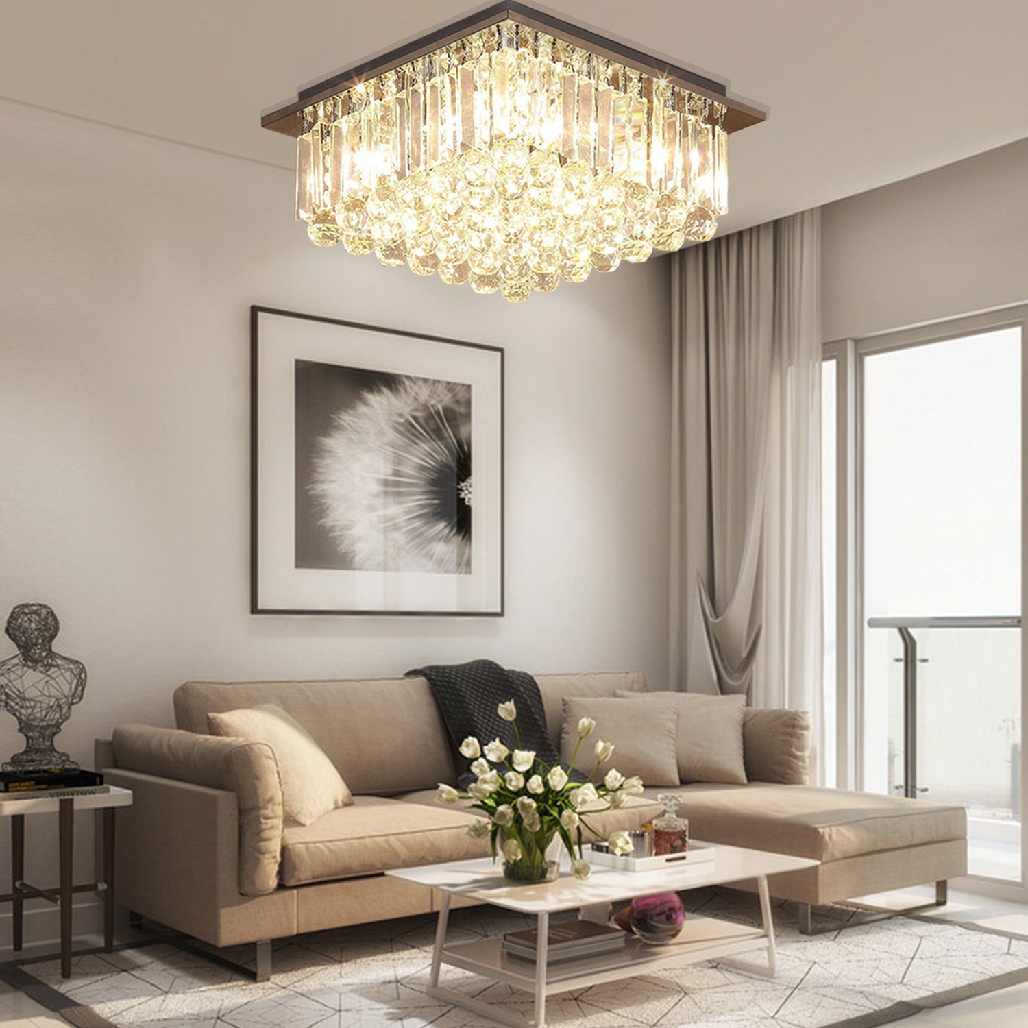 Square Raindrop Crystal Chandelier - Ceiling Light | Lumimuse