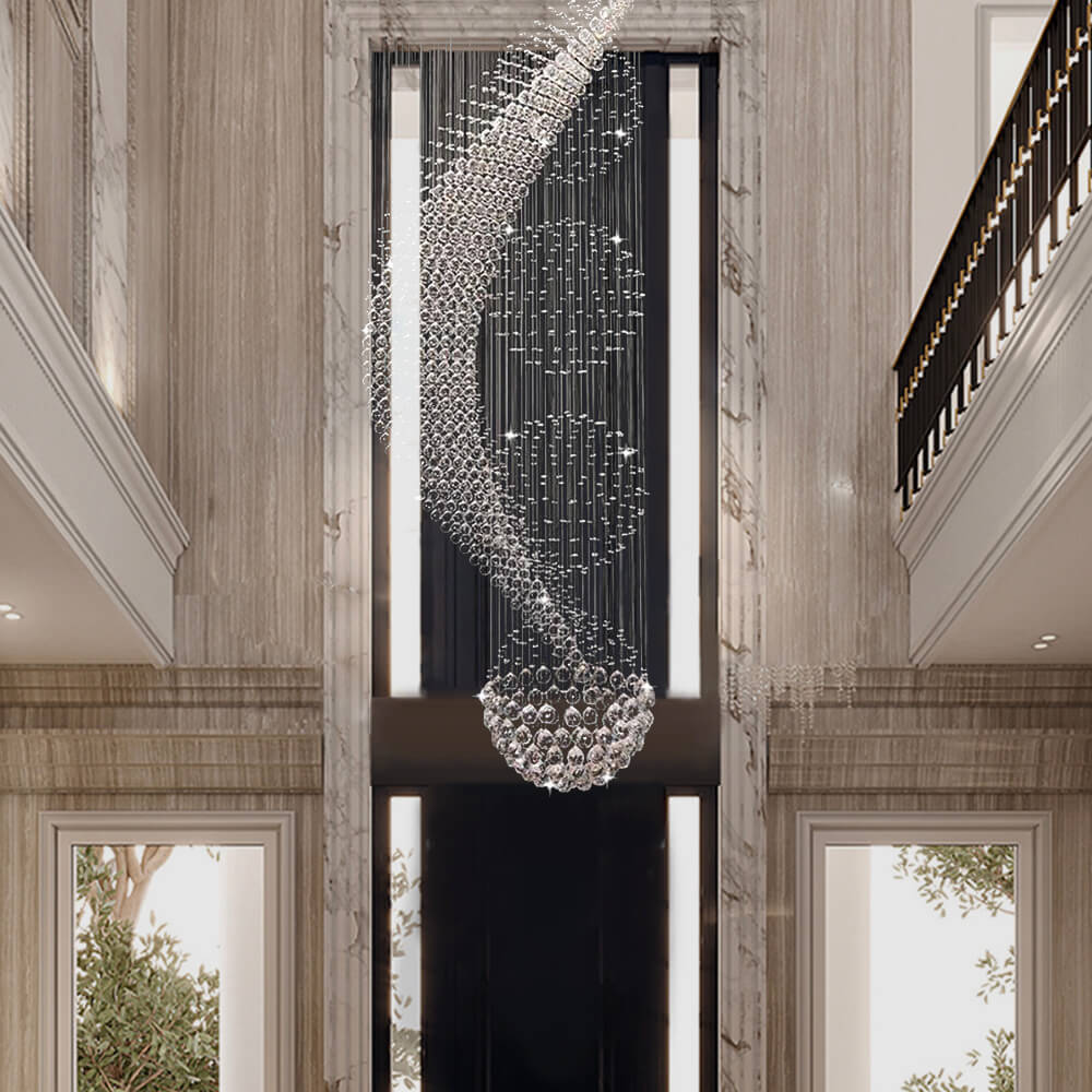 Wave Shaped Spiral Raindrop Crystal Chandelier | LumiMuse