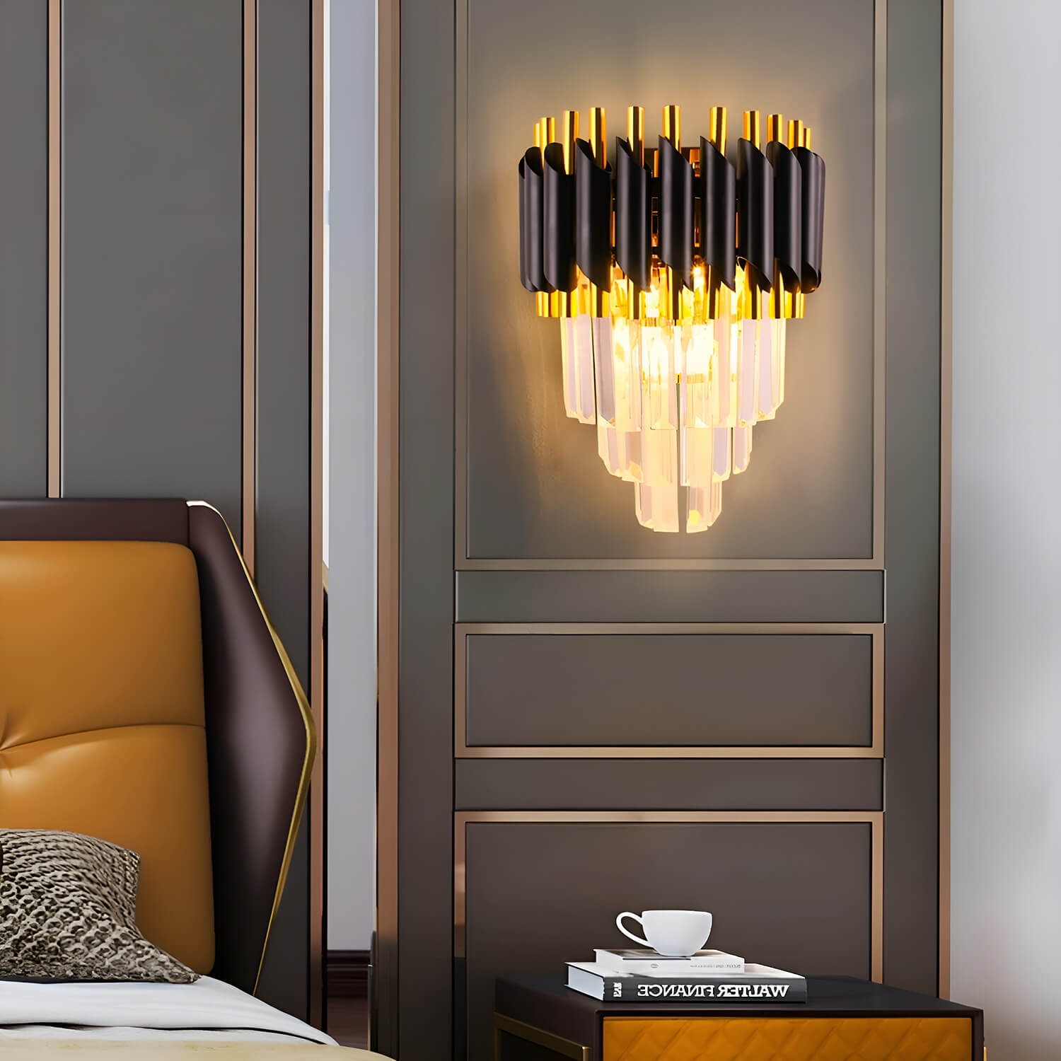 Vintage Black and Gold Crystal Wall Sconce Luxurious LED Lighting | Lumimuse