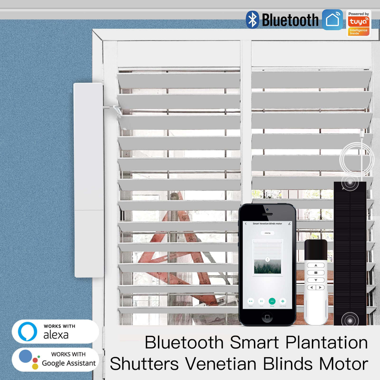 Bluetooth Smart Adjustable Blinds Motor USB Charging Plantation Shutters Window