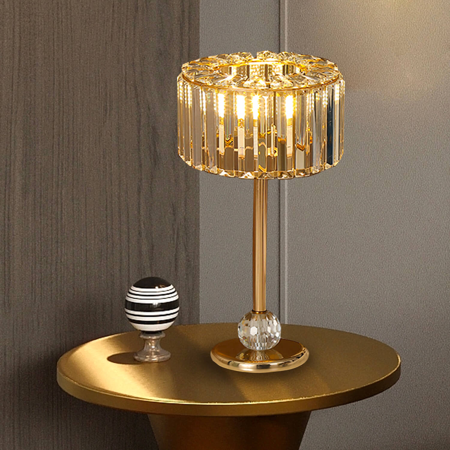 Contemporary Gold Crystal Table Lamp - Perfect for Bedside Elegance | Lumimuse