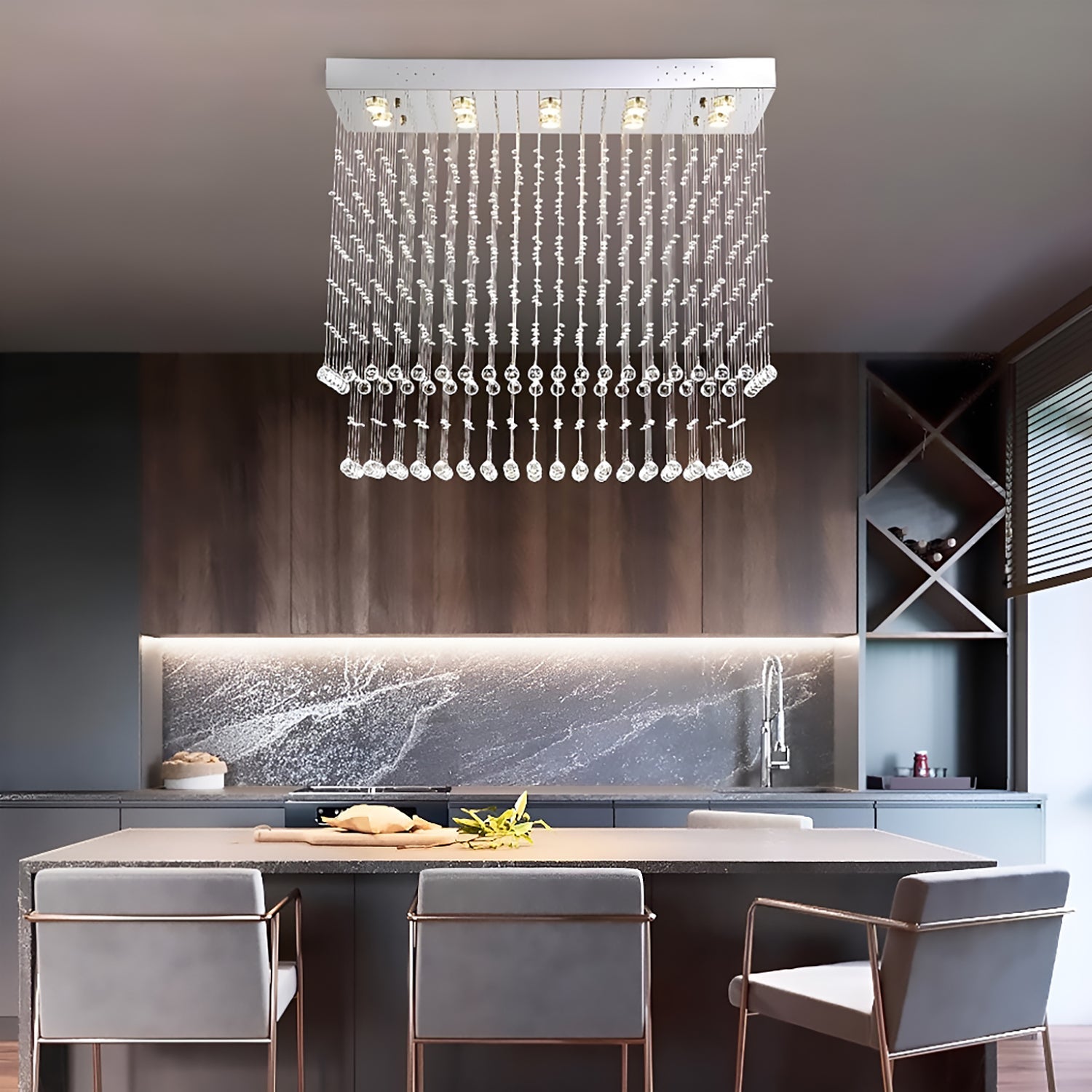 Contemporary Rectangular Crystal Chandelier Ceiling Light | LumiMuse