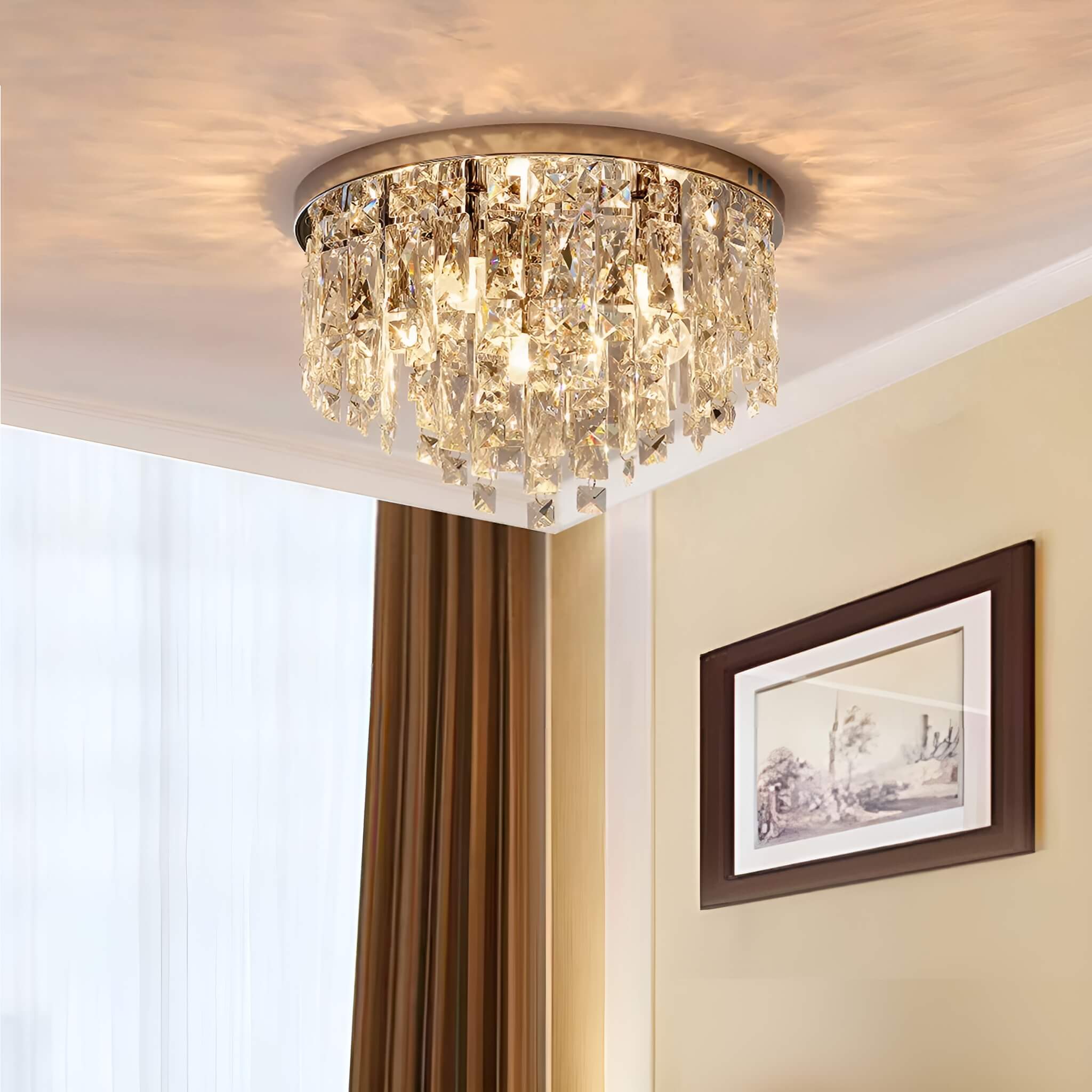 Contemporary Round Crystal Bedroom Chandelier - Flush Mount Ceiling Lights | LumiMuse