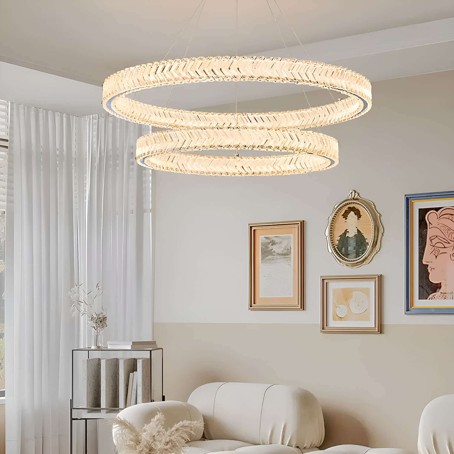 Crystal Ring Chandelier with 2-Tier LED Rings | LumiMuse