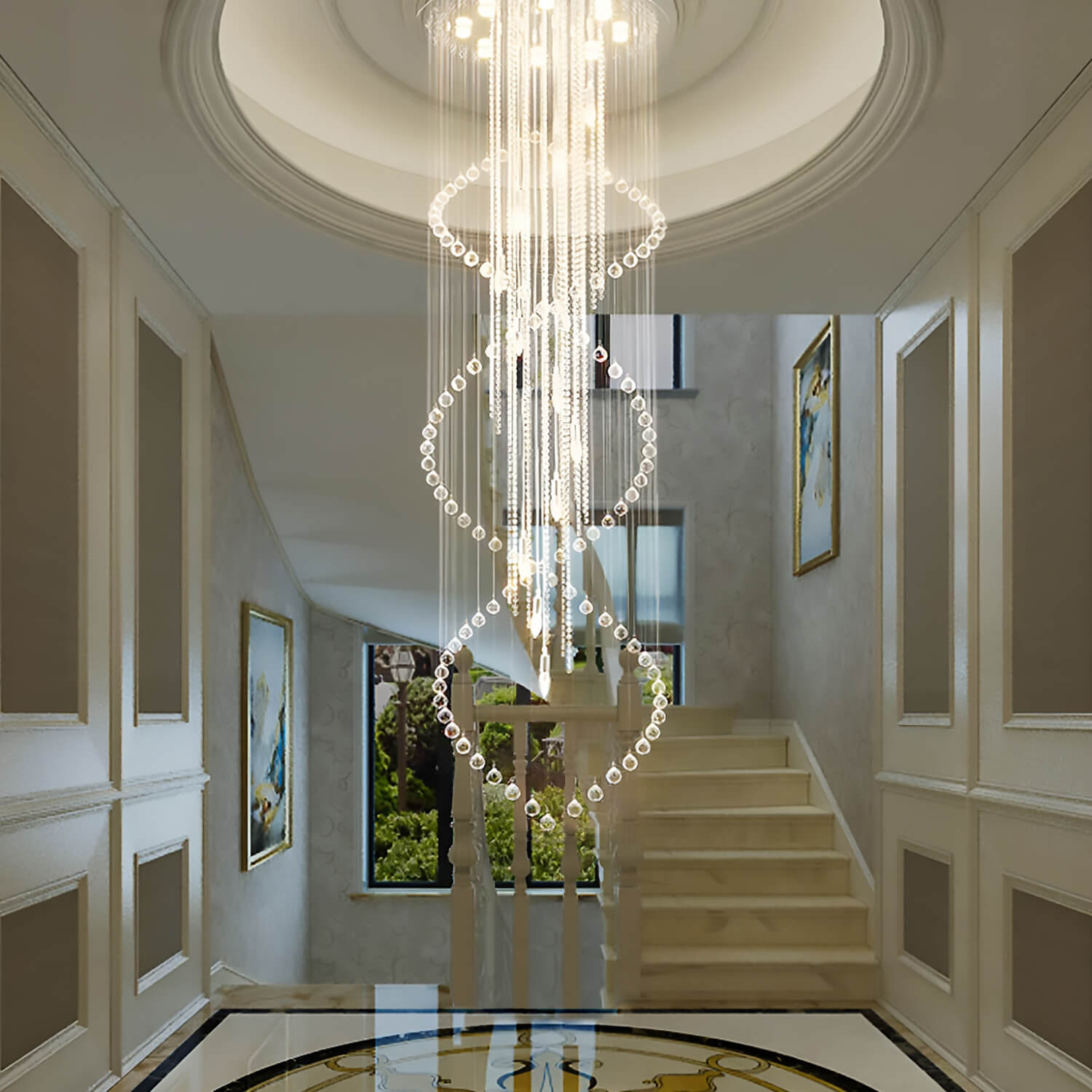 Double Spiral Raindrop Crystal Chandelier - Flush Mount Ceiling Light | LumiMuse