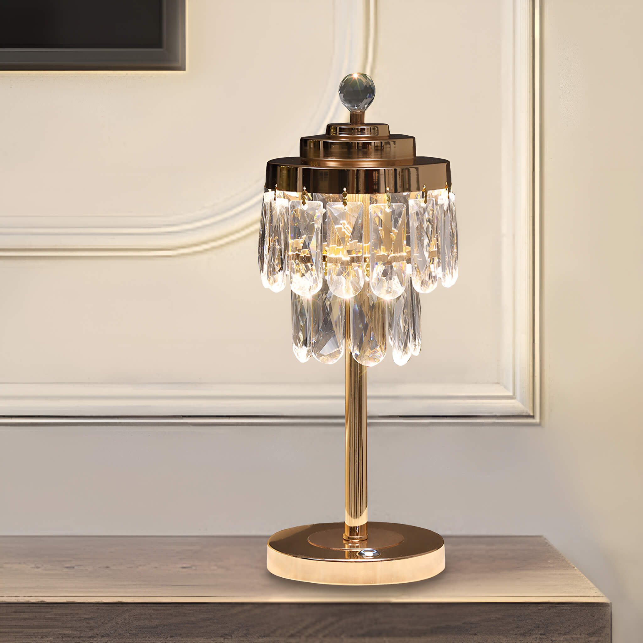 Elegant Gold Table Lamp with Beveled Crystal Shade | Lumimuse