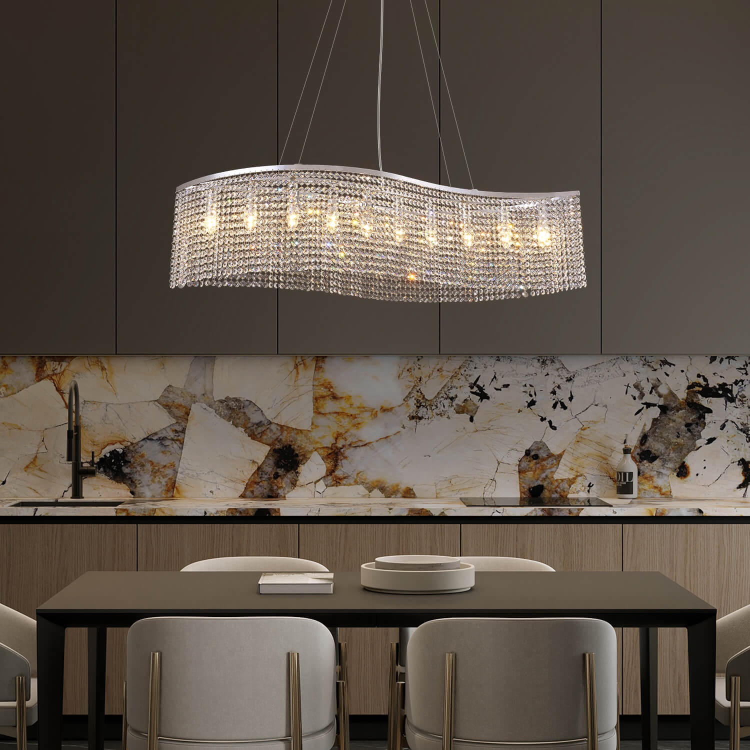 Elegant Wave Crystal Raindrop Chandelier - Pendant Light | LumiMuse