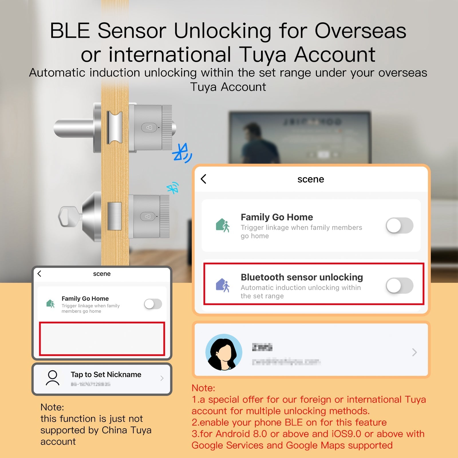 ¡¾EU Version¡¿Bluetooth Smart Door Lock Bank-grade AES128 Bit and TLS Encryption Keypad Bundle Bluetooth Sensor Unlocking Tuya Smart APP Remote Unlocking