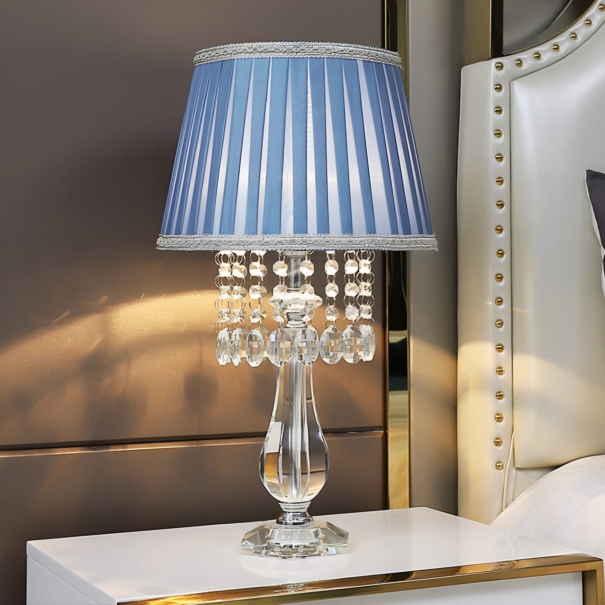 Fashion Crystal Table Lamp with Blue Lampshade | LumiMuse