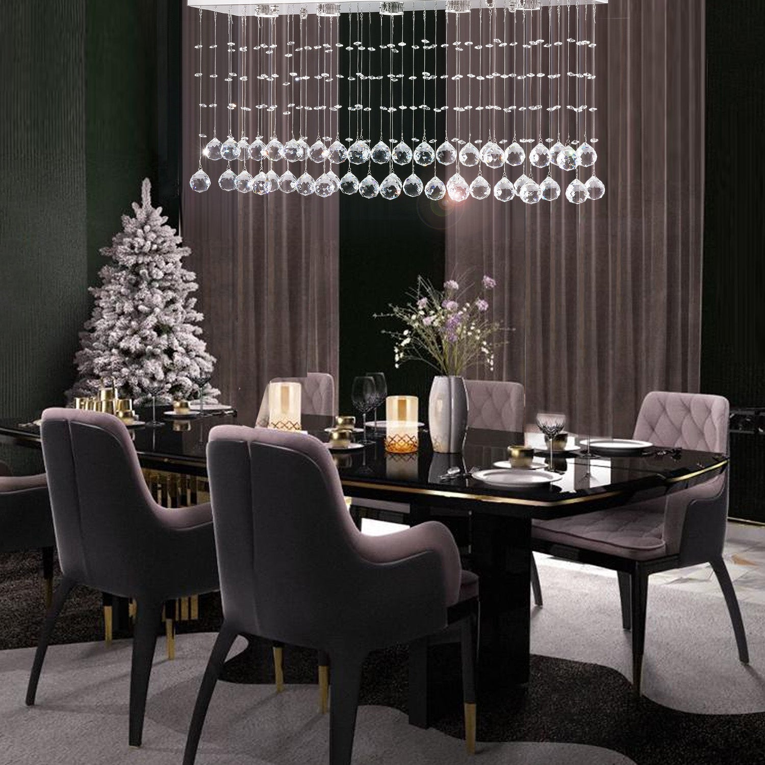 Modern Rectangular Crystal Chandelier Lighting | LumiMuse