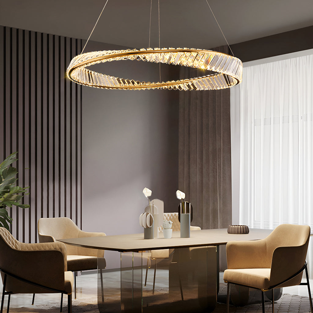 Gold Irregular Ring Crystal LED Chandelier - Multiple Ring Options | LumiMuse