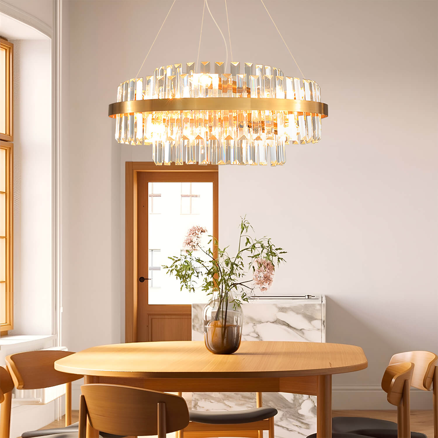 Golden Modern Light Luxury Glass Chandelier | LumiMuse