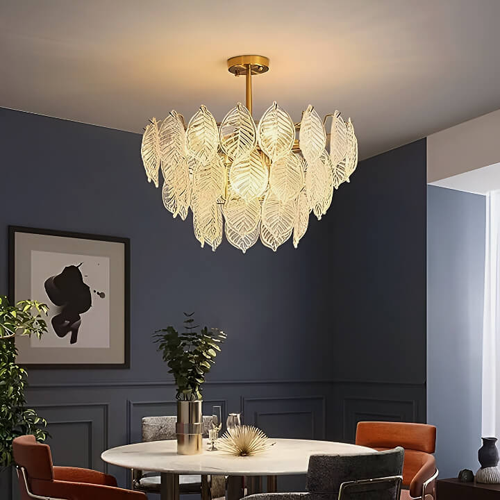 Lumimuse Elegance: Leaf-Shape French-Style Crystal Chandelier for Modern Living Rooms