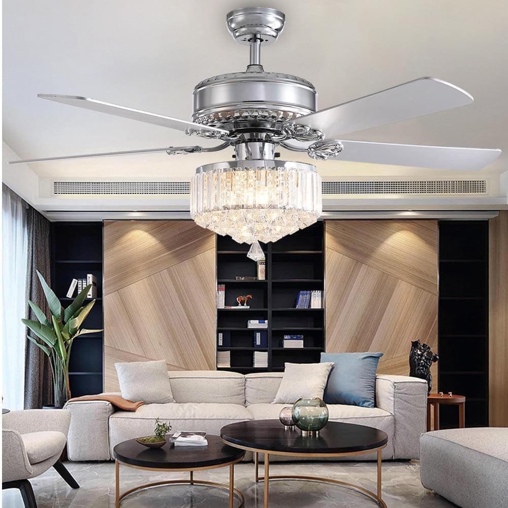 Luxury 5 - Blade Crystal Ceiling Fan with Remote Control | LumiMuse