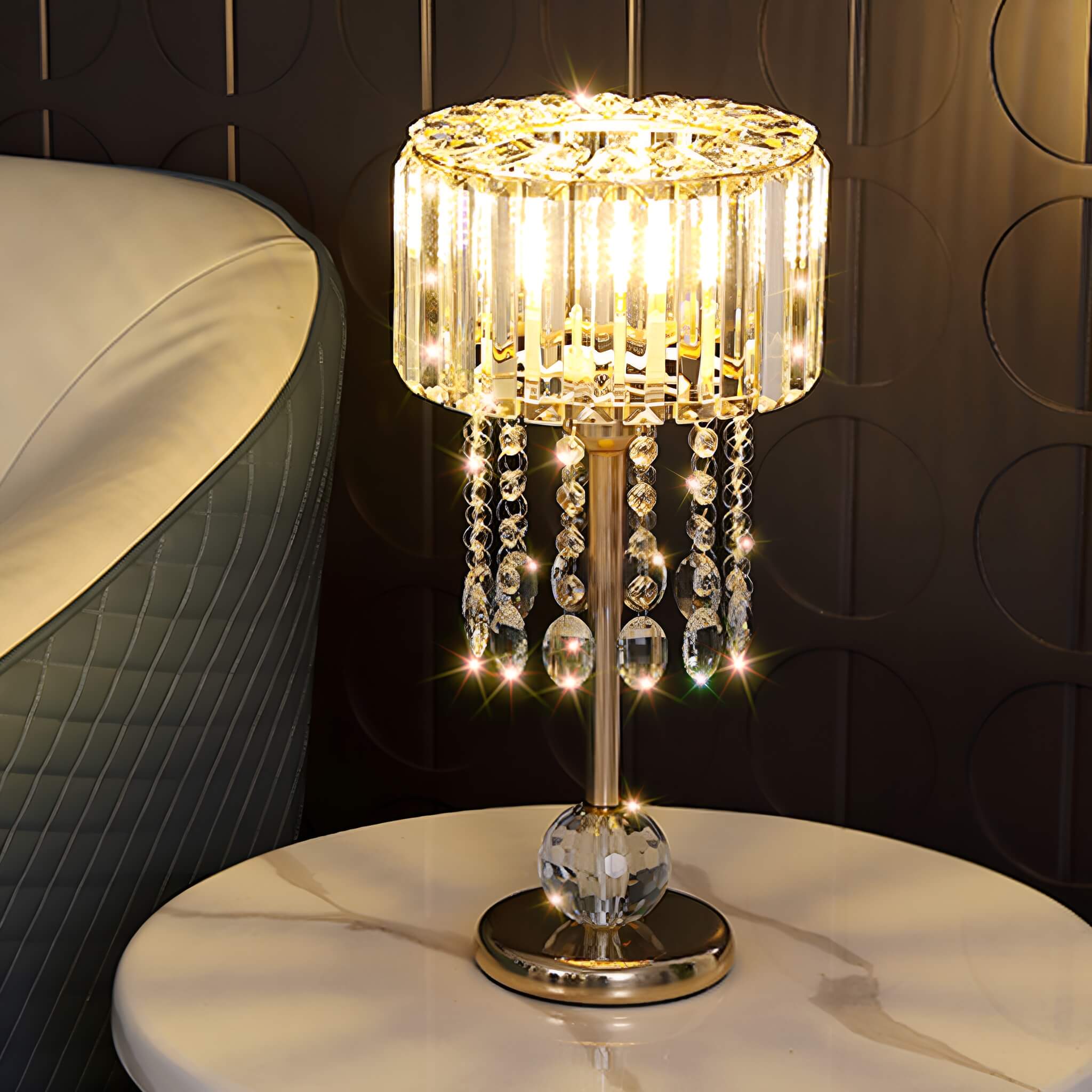 Luxury Gold Finish Lamp with Sparkling Crystal Details | Lumimuse