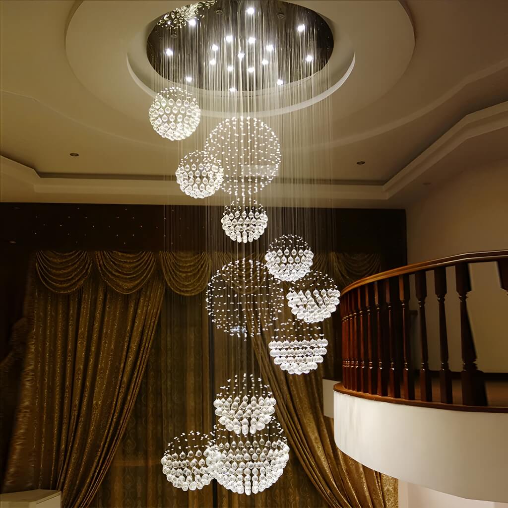 Lumimuse Open Box Deal: Luxury Solar System Spiral Raindrop Chandelier for Foyer and Entryway