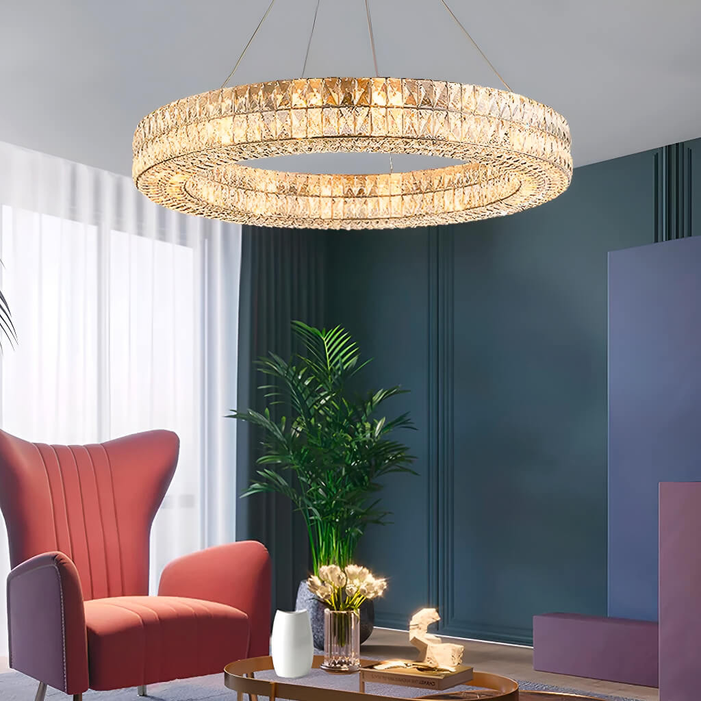 Luxury Style One Ring Crystal Chandelier - Living room | LumiMuse