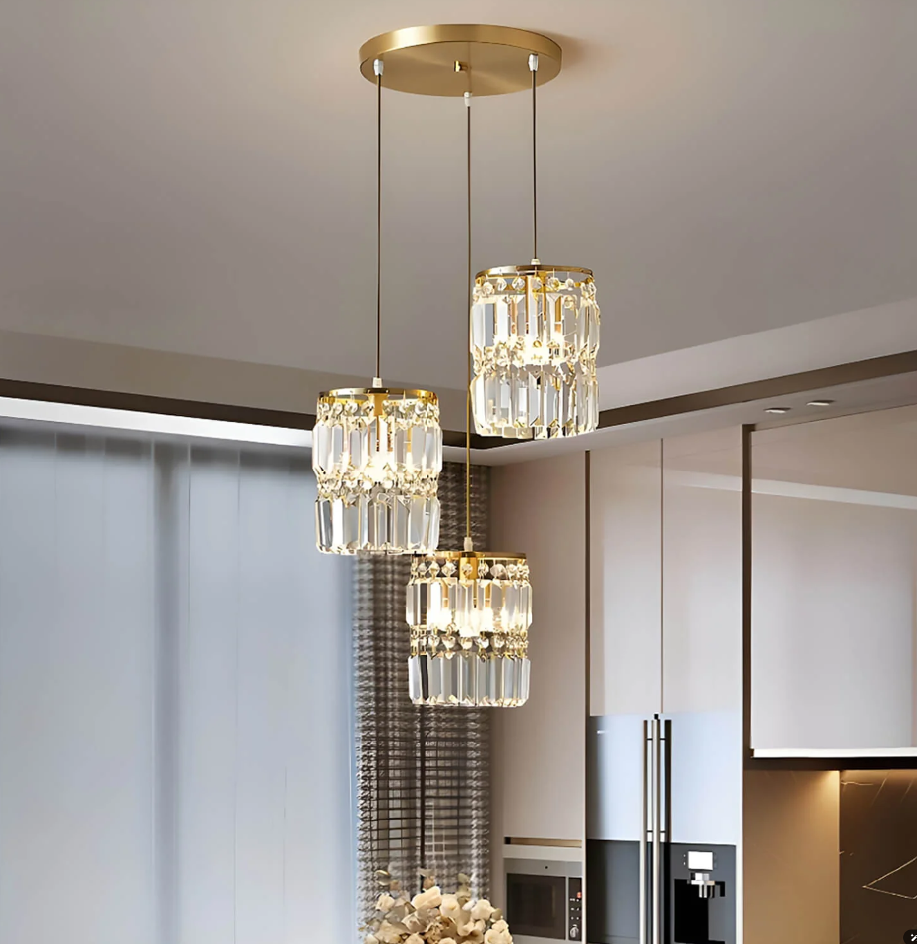 1- Light Gold Crystal Linear Pendant Light