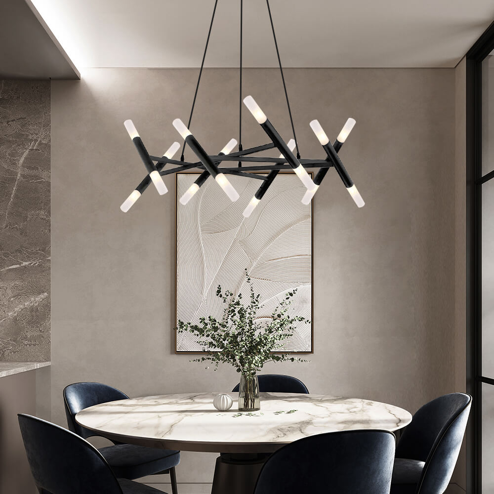 Mid Century Modern Polygonal Chandelier Living Room | Lumimuse