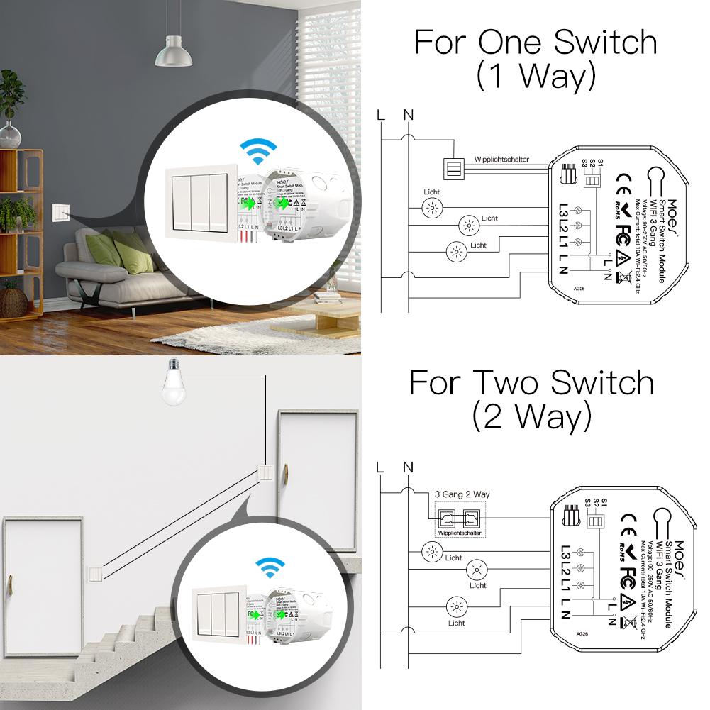 3/4 Gang, 1/2 Way Module, Wireless Home Smart Switch Light Modular