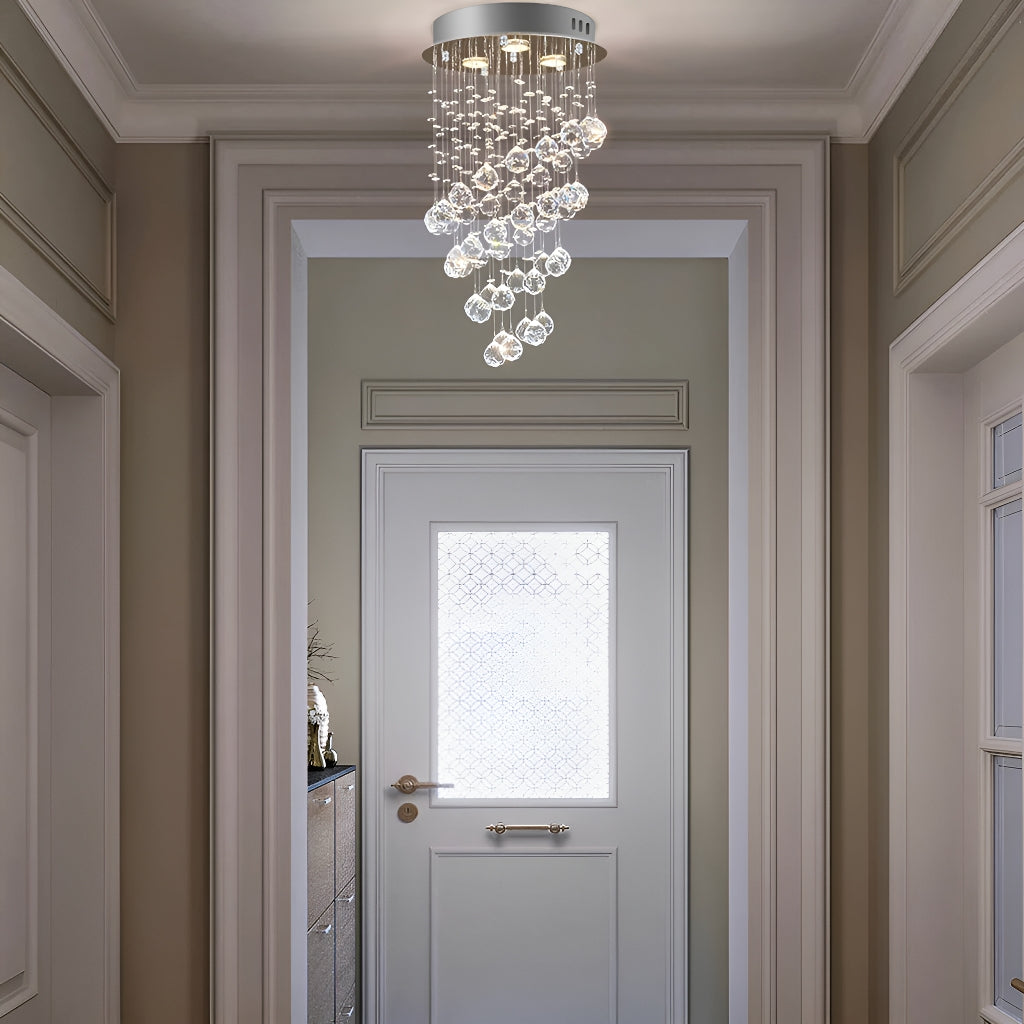 Mini Modern Spiral Rain Drop Crystal Bathroom Chandelier | LumiMuse