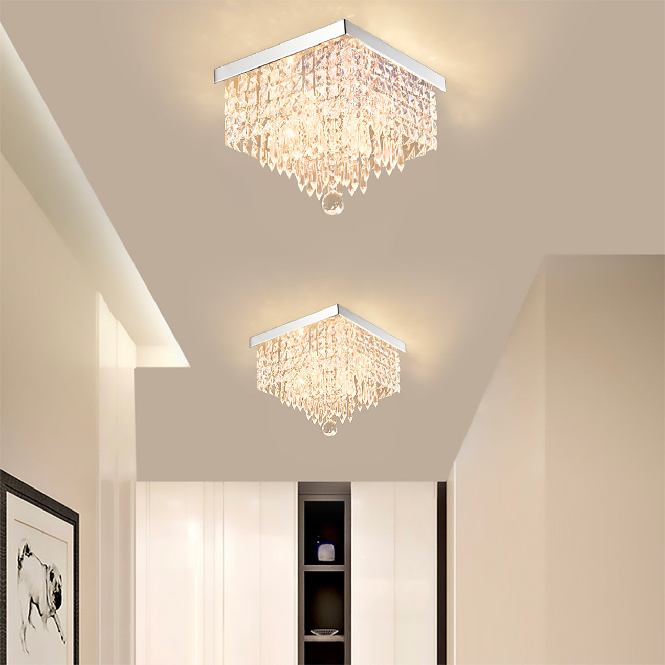 Modern Hallway Crystal Flush Mount Ceiling Light | LumiMuse