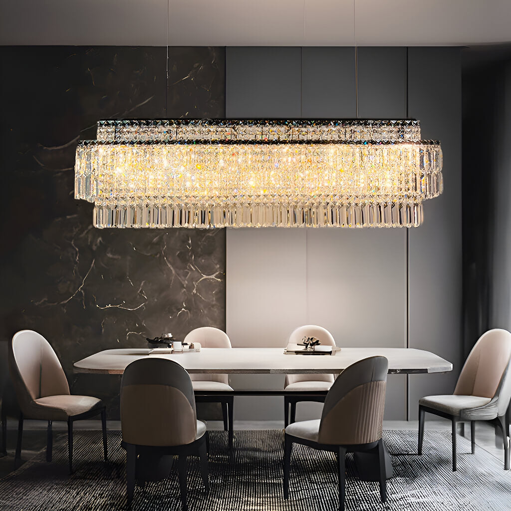 Modern Crystal Rectangle Raindrop Linear Chandeliers for Dining Room| LumiMuse