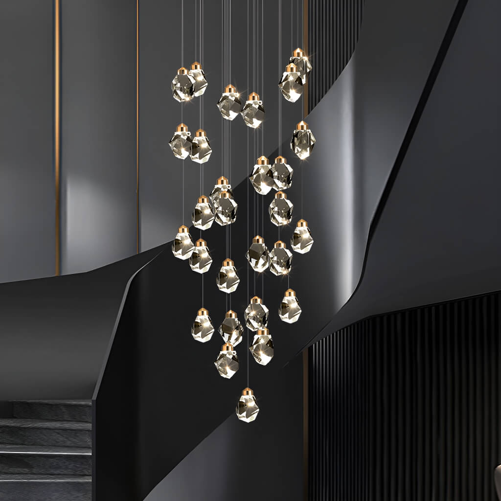 Modern Golden Raindrop Crystal Chandeliers for High Ceilings in Foyer & Living Room | LumiMuse